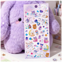 6 modèles d'autocollants en papier 3D transparents à paillettes, imprimés UV époxy en dôme, motifs Dessert, Animal, Lune, Chat, Lapin, pour décoration de journal DIY