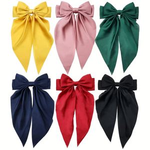 Custom <b>Large</b> Satin <b>Bow</b> Hair Clips Solid Color Ribbon Spring Clip Fashion Girls Sweet Hair Accessories Bowknot Hairpins Women - Product Image 3