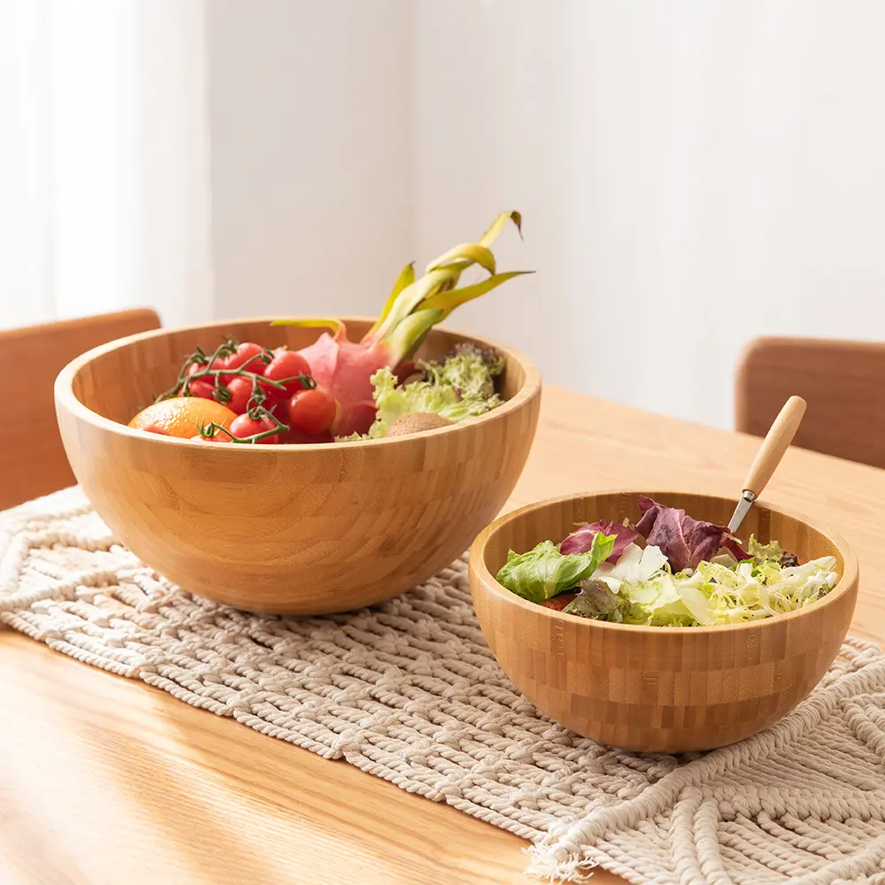 Conjunto de tigela de salada de bambu, tigela de bambu para servir frutas, bambu natural, salada de bambu