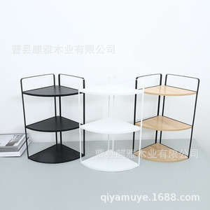 Corner Wooden <b>Storage</b> Rack 3 Tier Black Metal Frame Bathroom Shelf For <b>Toiletries</b> Corner Mounted - Product Image 4
