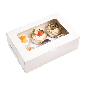 Eco-friendly custom printed paper bakery mini muffin cupcake boxes 6 holes with window pastry cake packaging boxes