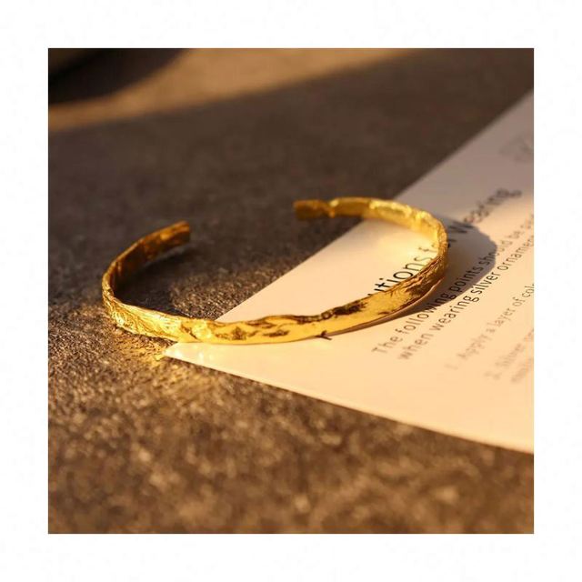 Chris April Glitter Cuff Handmade Wrist 925 Sterling Silver 18k Gold Plated Bracelets for Women