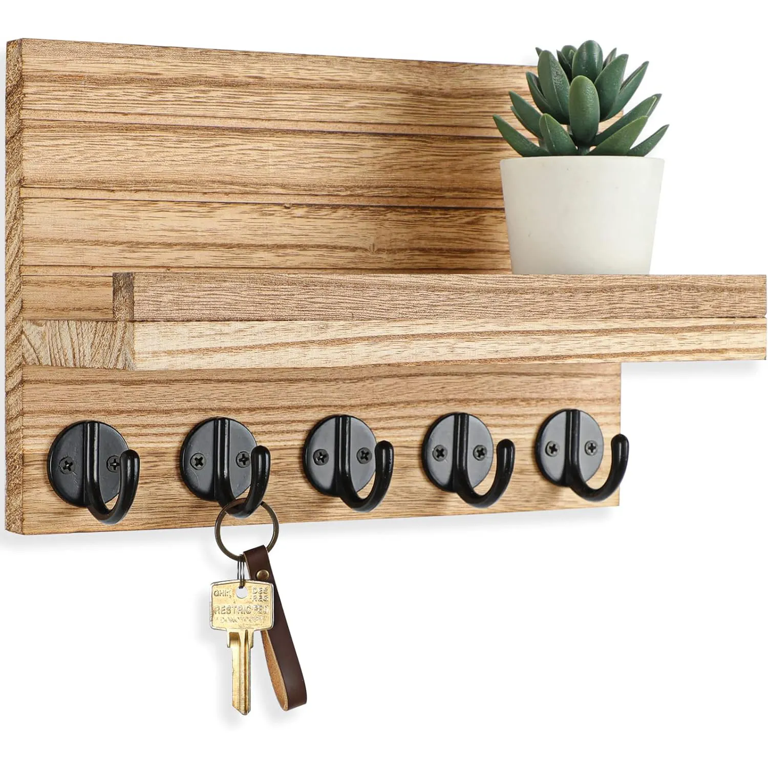 चाबियों और मेल के लिए लकड़ी की दीवार ट्रिम, बड़े चाबी हुक के साथ बैग, कोट, छाते लटकाया जा सकता है