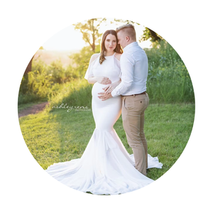 Nuevo estilo, Vestido de manga corta de encaje de maternidad, patrón de <span class=keywords><strong>sirena</strong></span>, tela de punto de talla grande para mujeres embarazadas, fotografía de verano - Product Image 6