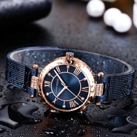 Jam tangan kuarsa wanita MF0215L, arloji jala emas desain sederhana berlian mewah Dial kecil skala Roman