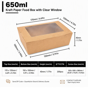 Caja de Almuerzo de Papel Kraft de 650 ml con Ventana de PE y Tapa Abatible, Contenedor Desechable para Alimentos, Embalaje para Llevar, Ecológico, Resistente a la Grasa - Product Image 2