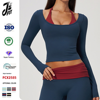 Nouveau style haut de yoga effet deux pièces en Spandex/Nylon, col licou, ajusté, cintrant la taille, séchage rapide, respirant