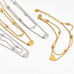 مجوهرات نسائية من الفولاذ المقاوم للصدأ بطبقتين على شكل قلب صغير قلادة بياقة متعددة الطبقات سلسلة من الخرز الجمالي قلادة على شكل قلب - Product Image 3