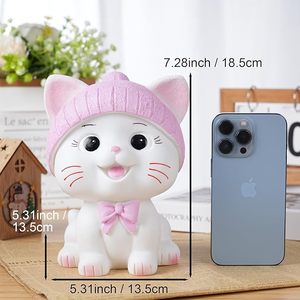 <span class=keywords><strong>Hucha</strong></span> de resina de gato blanco con lazo rosa, diseño de <span class=keywords><strong>gatito</strong></span> de dibujos animados, para decoración de habitación de niñas y regalo de cumpleaños - Product Image 4