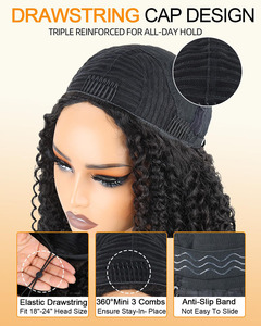 Glueless Curly <strong>Half</strong> <strong>Wig</strong> Upgrade 3 in 1 <strong>Half</strong> <strong>Wig</strong> With Drawstring Beginner Friendly Flip Over Afro Kinky Curly <strong>Wig</strong> Human Hair - Product Image 5