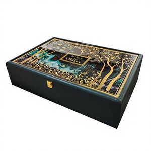 Handcrafted Solid Wood Polished Storage <b>Gift</b> <b>Box</b> Scodix Digital Print Series 18x10 Inch 16 Cavity 4 Jars Animal Halloween <b>Easter</b> - Product Image 1