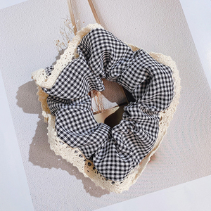 Versión coreana grande 11CM encaje a cuadros pelo Scrunchie ajustable cuerda de pelo femenino con lindo anillo para niñas - Product Image 6