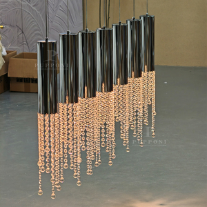Lustre suspendu linéaire en cristal chromé pour hôtel et maison, avec pampilles et perles, idéal pour salle à manger - Product Image 6