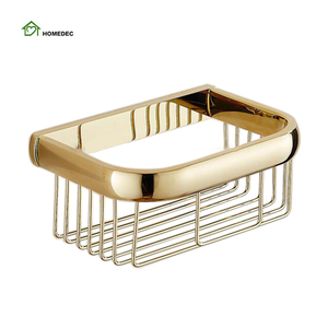 Brass Golden Eco-Friendly Homedec Shower Caddy Square Bath <strong>Basket</strong> Storage <strong>Wall</strong> Mounted <strong>Hanging</strong> Organizer - Product Image 1