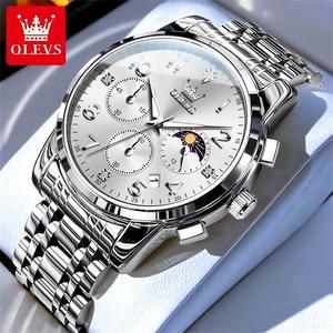  Montre à quartz de luxe 3628 en acier inoxydable multi-couleurs avec logo personnalisé, chronographe, phase de lune, étanche, tendance, OEM pour homme - Product Image 2