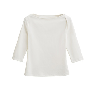 Nouveau T-shirt vintage d'automne à <span class=keywords><strong>col</strong></span> <span class=keywords><strong>bateau</strong></span> et manches trois-quarts, coupe ajustée, haut court pour femme - Product Image 3