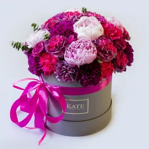 Wholesale Custom Logo High Quality Round Flower Box Valentine's Day Flowers Luxury Rose Box With Hat Gift Flower Box