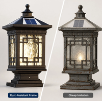 Lanterne solaire carrée en verre ondulé noir à fixer sur poteau pour cour, mur, portail, pilier, jardin zen, clôture japonaise, allée
