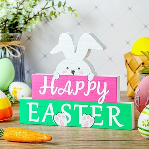 Easter Bunny Wooden Desktop Ornament MDF Layered Block Sign Happy Easter Decoration Indoor Home Decor - Product Image 2