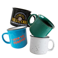 Tasse à café émaillée écologique 15 oz, logo peint, en grès, portable, vintage, mouchetée, pour le camping, mug à café en céramique pour le feu de camp, cadeau