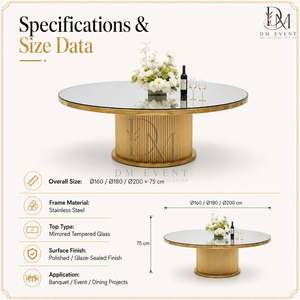 Table de banquet de mariage ronde personnalisée en acier inoxydable doré avec base en ruban torsadé et plateau en verre trempé miroir - Product Image 5