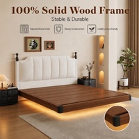 Modernes Minimalistisches Vertikales Segmentiertes Schwebendes Softbett Hochdichte Schaumstoffpolsterung Samt-Polsterung Kopfteil Ambiente LED-Beleuchtung