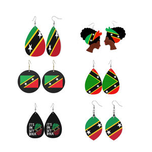 Boucles d'oreilles <span class=keywords><strong>color</strong></span>ées personnalisées de plusieurs styles avec impression numérique et logo du drapeau de Saint-Kitt-et-Nevis à prix bon marché - Product Image 1
