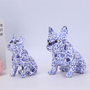 Redeco Art Decor Bloemige Franse Bulldog Sculptuur Blauw Wit Hars Figuur Oriëntaals Design Huisdecoratie Cadeau Idee - Product Image 5