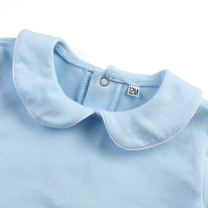 Custom Embroidery Newborn Baby Boy Short Sleeve Bubble RomperBlank Cotton Collared Piping Toddler Boy Plain <strong>White</strong> Outfit <strong>Onesie</strong> - Product Image 5