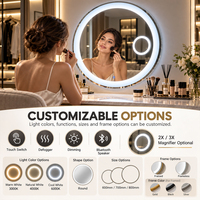 Miroir de salle de bain LED rond sans cadre personnalisé OEM, rétroéclairé, anti-buée, à intensité réglable par toucher, miroir de vanité éclairé pour hôtel