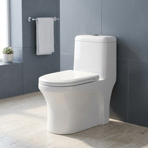 WC monobloc en céramique à siphon en S, à fixation au sol, à chasse directe, pour salle de bain européenne - Product Image 1