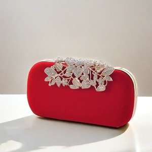 European and American Style Rhinestone Leaf Design Velvet Bag Evening Clutch Dress Bag Cheongsam Crossbody Bag for Women - Product Image 3