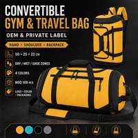 Sac à dos convertible OEM personnalisé avec compartiments pour chaussures humides et sèches et sangles cachées pour la gym, les voyages, les sorties en plein air et les escapades de week-end