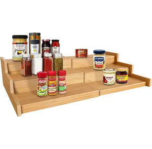 3 Tier Expandable Cabinet Kitchen Spice Rack Space Saving Tiered Spicy Spice Drawer Organizer Shelf