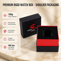 Boîte d'emballage de montre en carton rigide de luxe personnalisée avec laminage brillant, doublure en éponge, finition noire mate, insert en velours rouge
