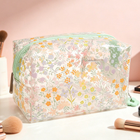Bolsa de Maquillaje Transparente con Diseño Floral para Mujer, Bolsa de Cosméticos Moderna, Aprobada por la TSA, Impermeable, para Estadio