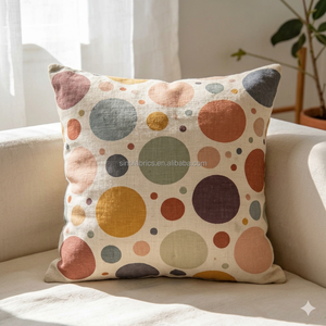 Tessuto in Misto <span class=keywords><strong>Lino</strong></span> e Poliestere Riciclato con Rivestimento Impermeabile e Stampa a Punti Colorati per Tovaglie, Cuscini e Tessili per la Casa - Product Image 3