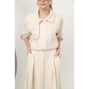 Ensemble jupe tissée pour femme, kaki clair, 14315TKS, design avec fermeture éclair discrète - Product Image 1