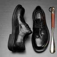 Chaussures en cuir décontractées pour hommes, mode été-automne, respirantes, antidérapantes, bout rond, plates, tendance, à lacets, noires unies