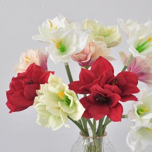 Fleurs artificielles Yoshinobu Amaryllis et Clivia en polyester blanc, rouge, vert, branche unique pour décoration de mariage et d'hôtel - Product Image 2