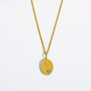 Vente en gros d'acier inoxydable 18K plaqué PVD <span class=keywords><strong>Horoscope</strong></span> pierre de naissance 12 Constellations signe du zodiaque bijoux pendentif collier - Product Image 5