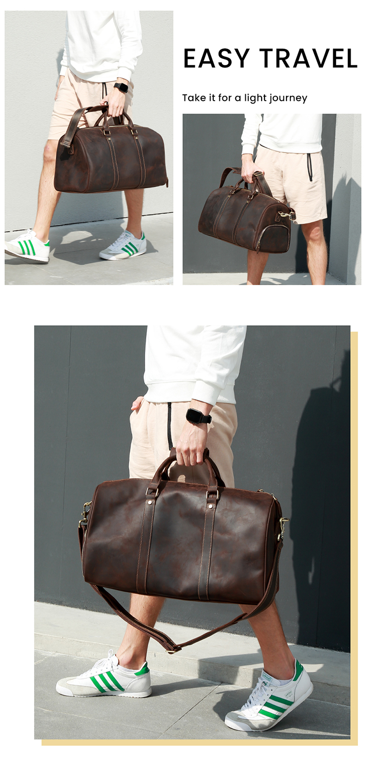 Custom Vintage Leather Men Travel Bag Weekender Overnight Duffle Luggage Bag Large Capacity Crazy Horse Leather Travelling Bag