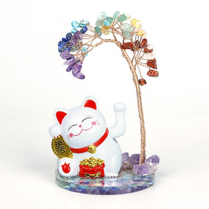 Phổ biến mới zhaocai mèo cơ sở <span class=keywords><strong>facai</strong></span> Cây may mắn tinh thể tự nhiên nghiền đá Chakra Cây máy tính để bàn trang trí - Product Image 1
