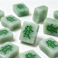 Jeu de Mahjong en Jade Vert Marbré Grande Taille, Tuiles de Mahjong Polies à la Main, Finition Polie, Tuiles en Malachite, Pièces de Jeu d'Échecs