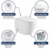 WC mural en céramique avec glaçure antibactérienne et réservoir encastré, système de chasse double économiseur d'eau, équipement sanitaire pour salle de bain