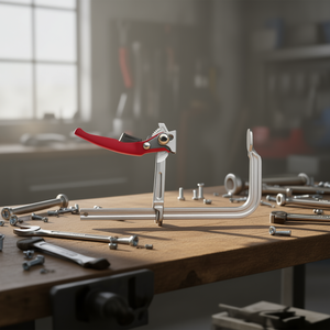 Abrazadera de acero templado Fervi para mecánicos de 100 mm con mango rojo y mandíbula ajustable - Product Image 3