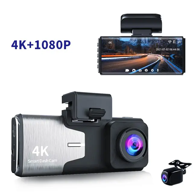 Vendita calda 4K anteriore 3840*2160P doppia lente Dash Cam 4 pollici IPS schermo auto DVR WIFI GPS Tracking 24H parcheggio con telecamera posteriore 1080P