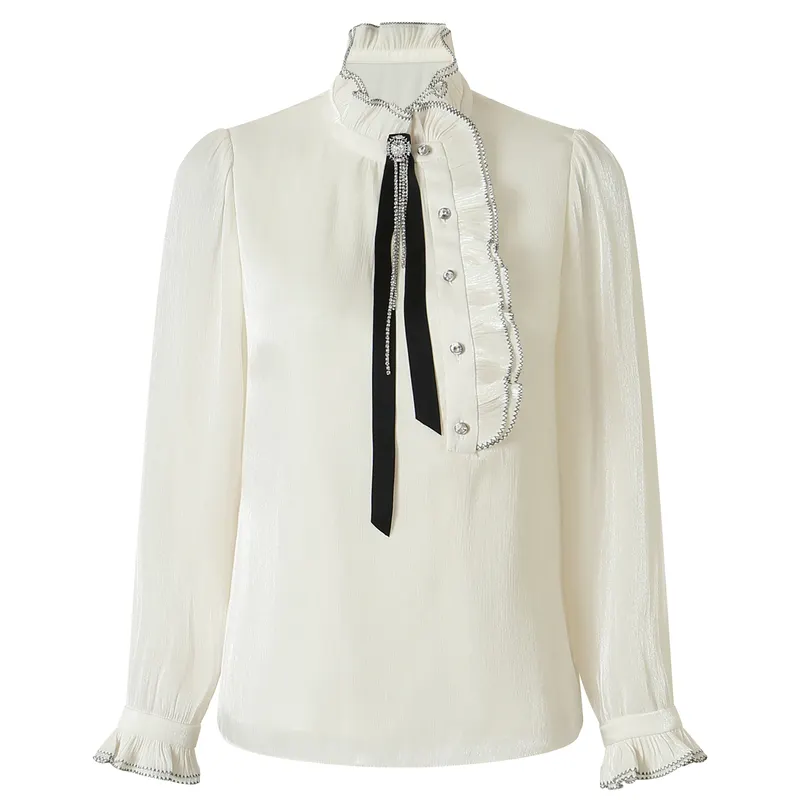 White Chiffon Shirt Fashion Western Style Long-sleeved Blouse With Bowknot Korean Blouse Women's 2022 Spring And Autumn Button
