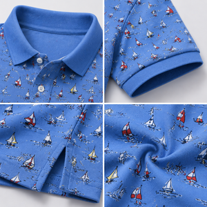 Polo de Golf Azul Premium Personalizado para Hombre, con Estampado de Aves, Rendimiento de Absorción de Humedad, Marca Privada, Ropa de Resort OEM - Product Image 3