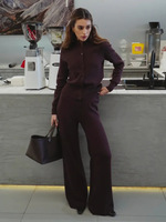 Ensemble de vêtements de détente en tricot à manches longues et pantalon, ensemble de deux pièces, pull d'automne simple